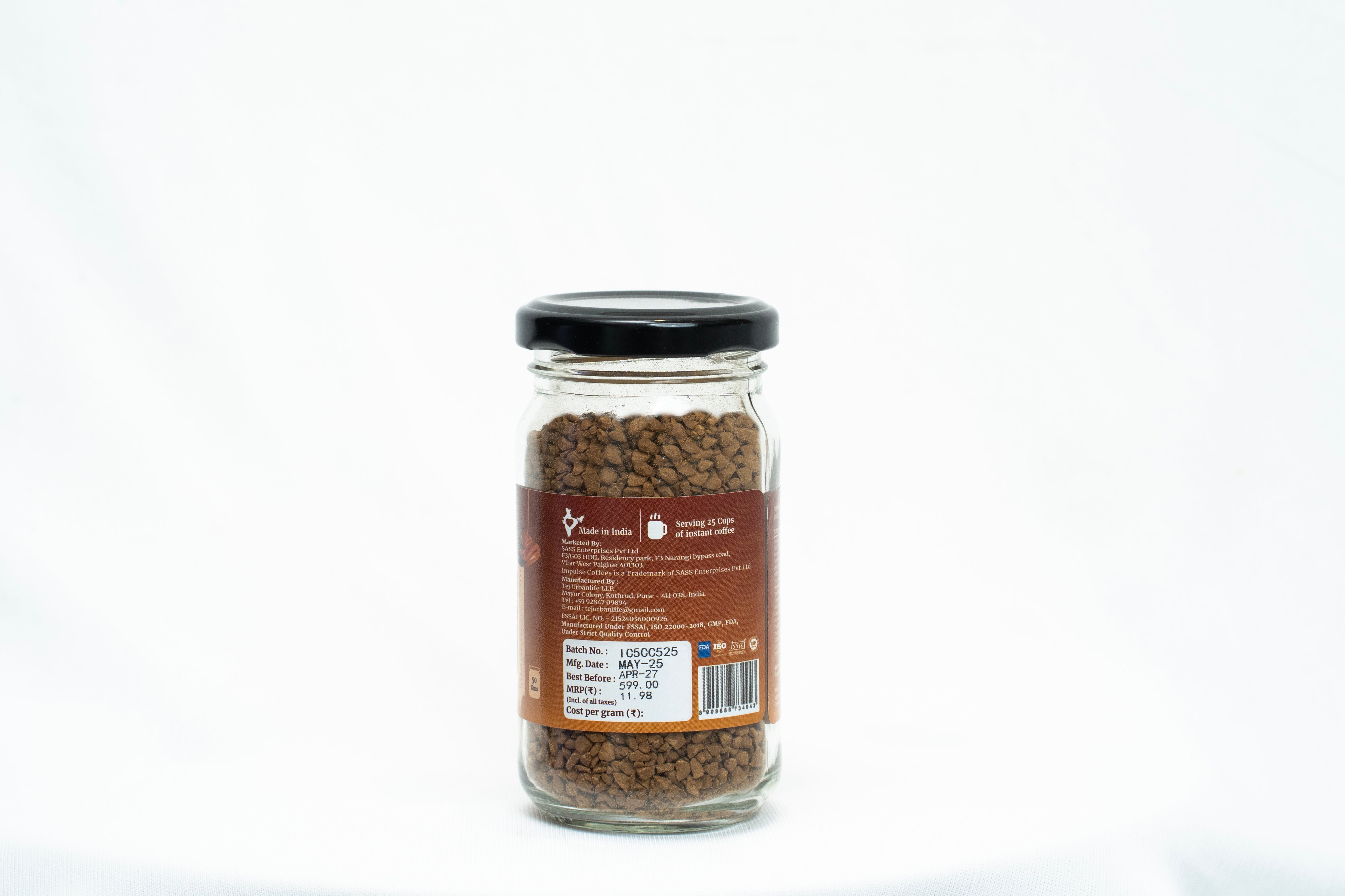 Impulse Coffees Caramel Ka Kamal 50g jar showing packaging details and mfg date and price 