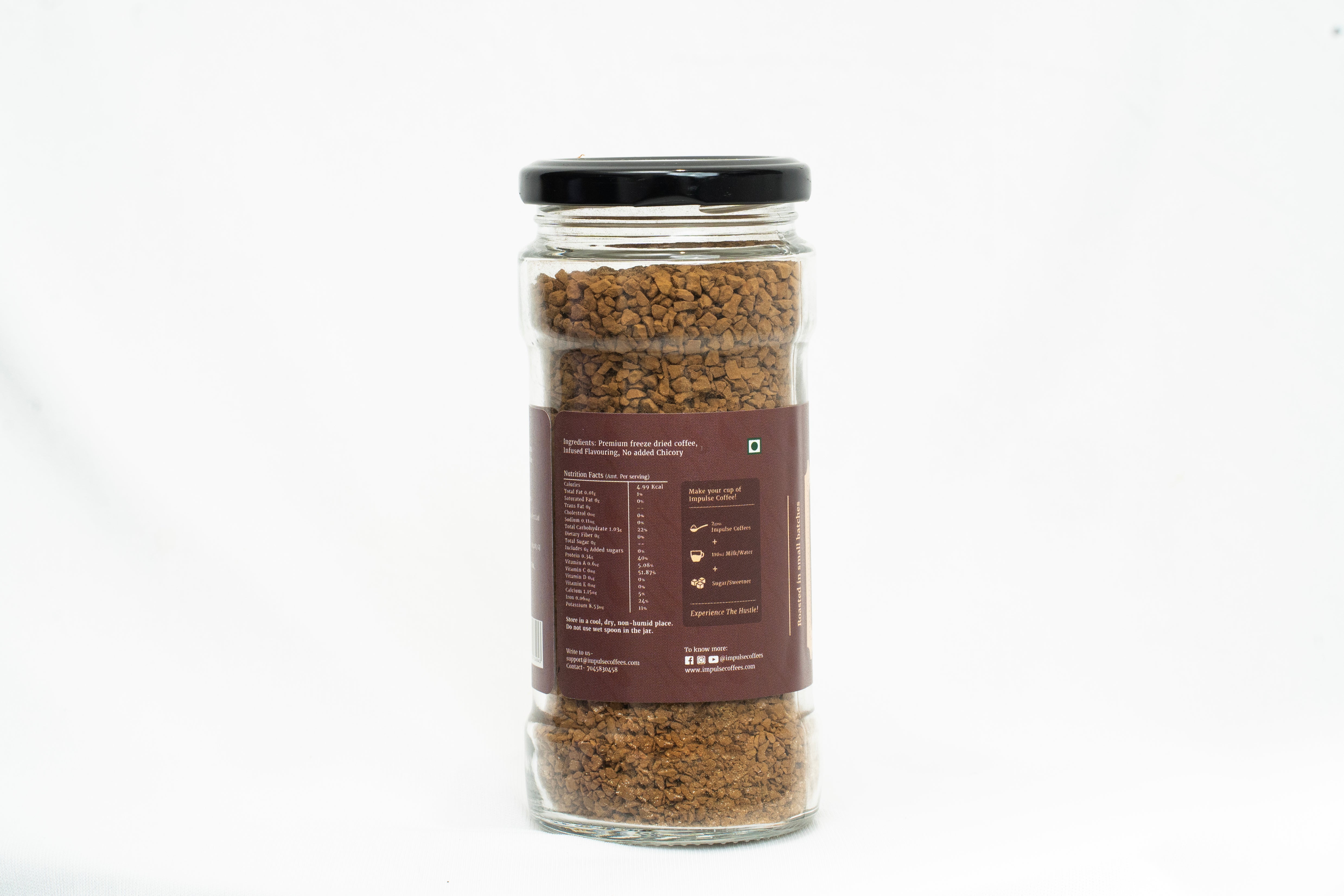Mocha pe chauka 100gms jar by Impulse Coffees showing all the ingredients on the label