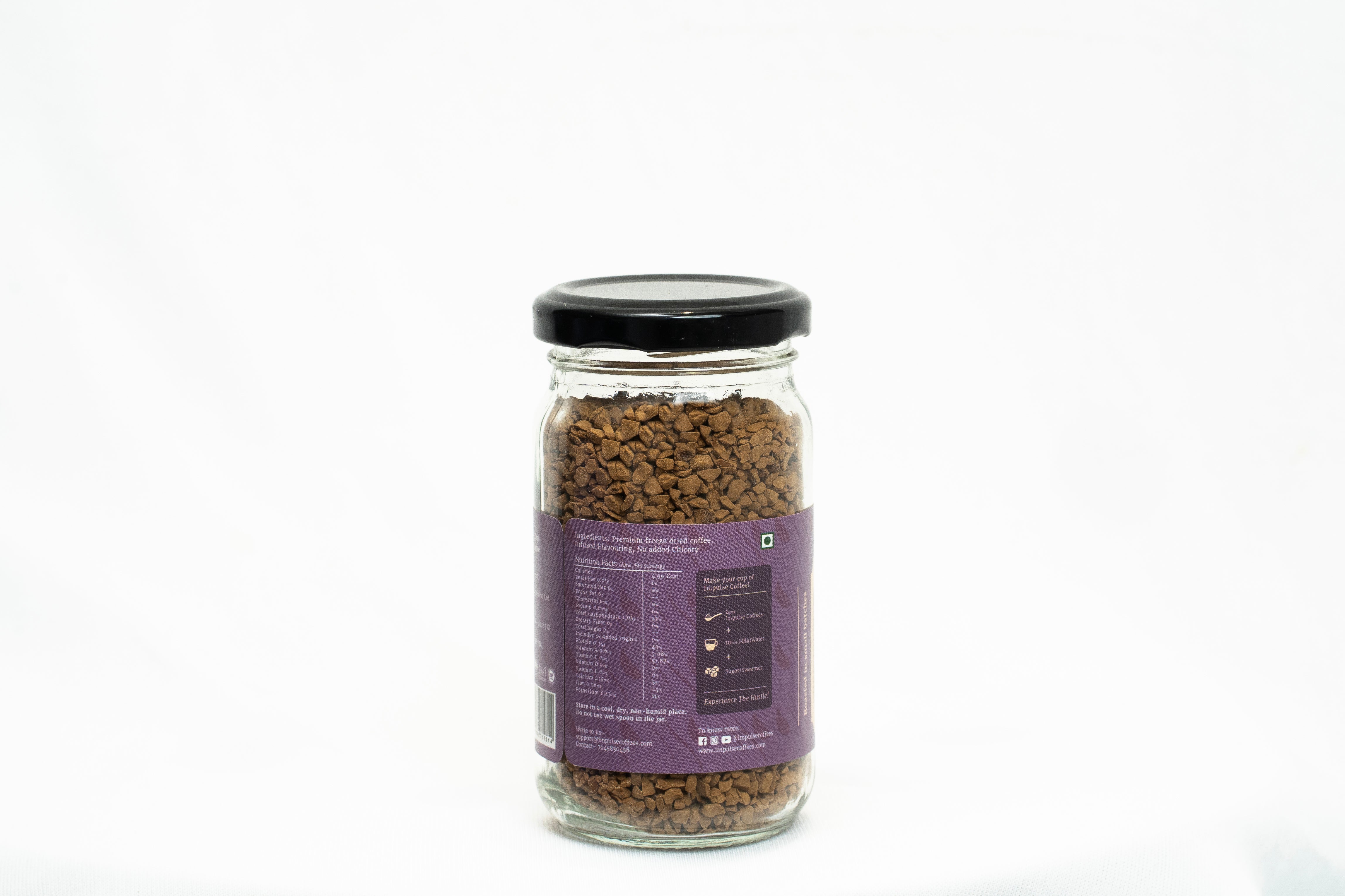 Impulse Coffees Raat Ki Rani Espresso gourmet instant coffee jar featuring 98% Arabica beans and natural vegan ingredients.