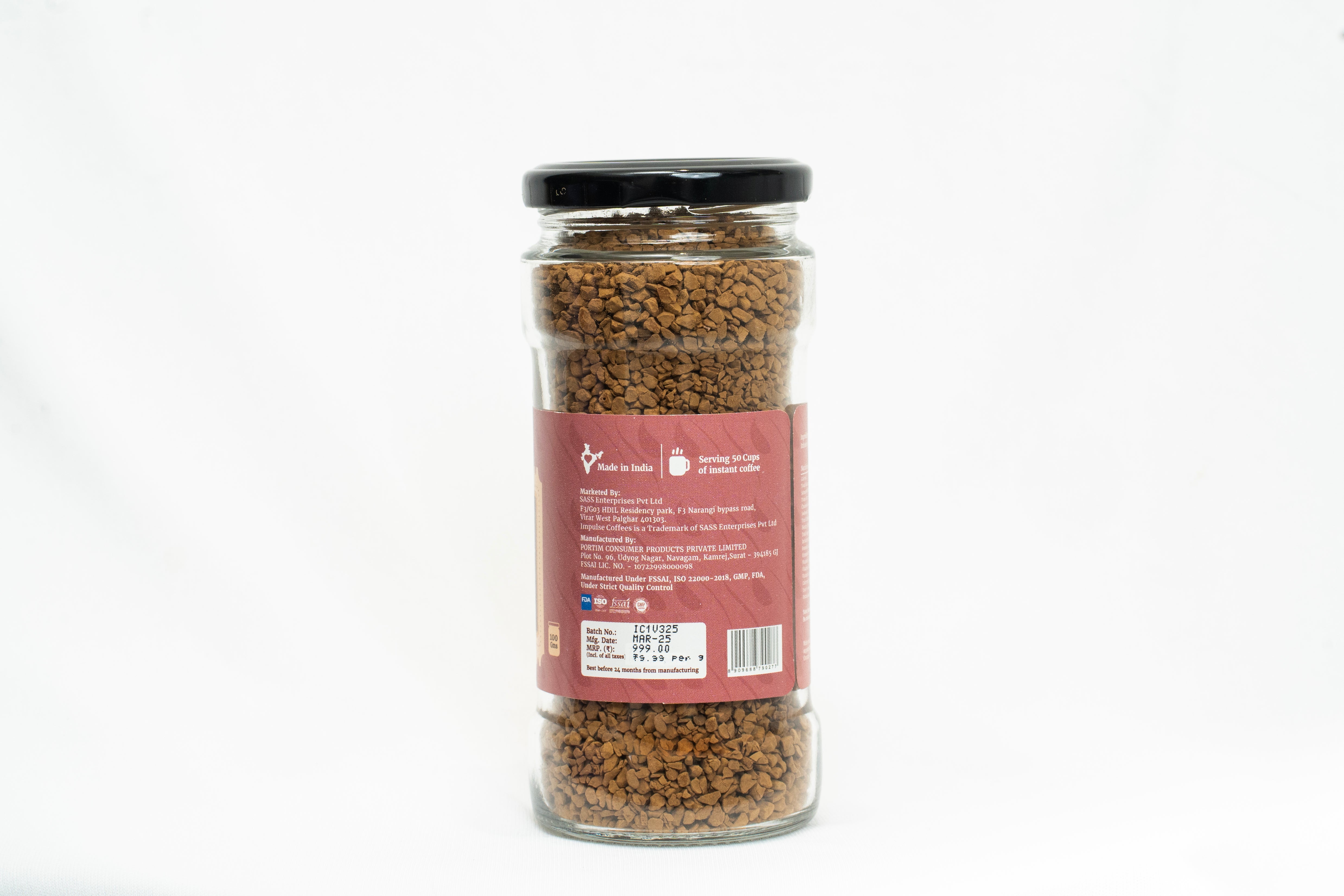 Vichaar over vanilla 100gms jar by Impulse Coffees showing Mfg date and pricing.