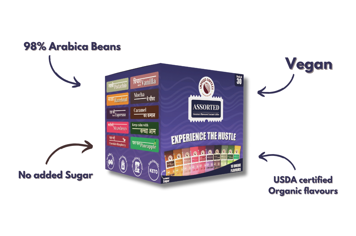 Impulse Coffees PACK OF 30 Assorted Box | Flavoured Instant Coffee Sachets | Freeze Dried Arabica Coffee