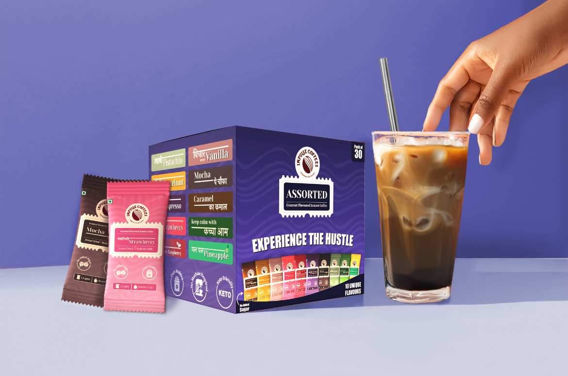 Impulse Coffees PACK OF 30 Assorted Box | Flavoured Instant Coffee Sachets | Freeze Dried Arabica Coffee
